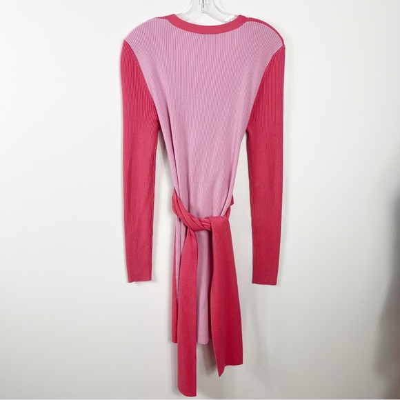 Tome Tie Front Long Ribbed Cardigan Mini Dress Size XS Two Tone Barbie Pink - Picture 8 of 9